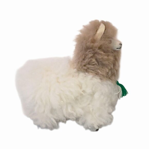 Handmade Llama Alpaca Fur White & Tan Plush Stuffed Toy 6" - Picture 5 of 7